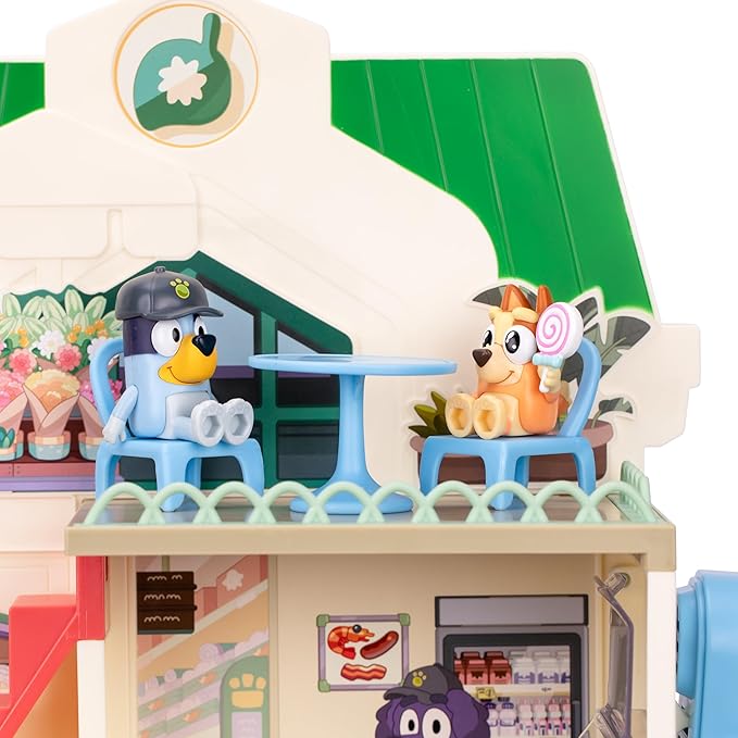 Bluey and Bingo Supermarket Playset with Escalator, Pretend Play Toys for Toddlers, Sounds and 15 Pieces, Bluey Grocery Store Playset