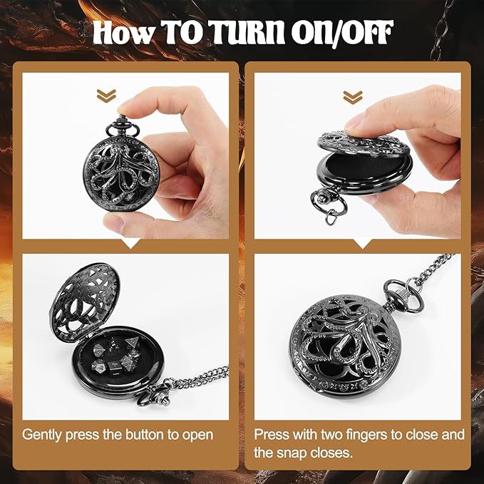 D&D Dice Set,7PCS Metal Dice for Dungeons and Dragons,Mini Dice Set with Pocket Watch Case,Role Playing Board Games Accessories (Octopus, Black)