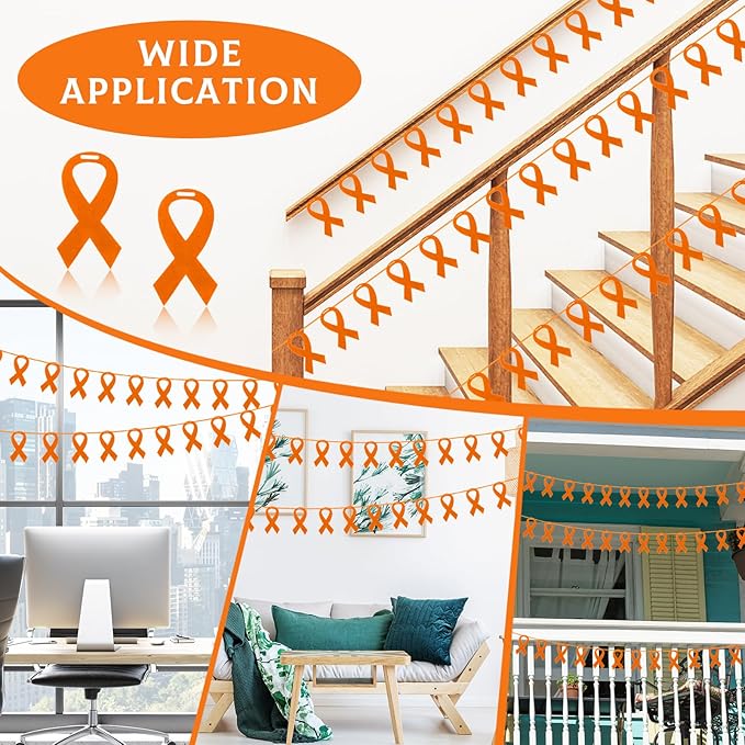 VitalCozy 10 Pcs Ribbon Awareness Banner 13.1 ft Ribbon Garland Cancer Awareness Decor Cancer Free Decorations for Society Events Groups Fundraisers Party Supplies (Orange)