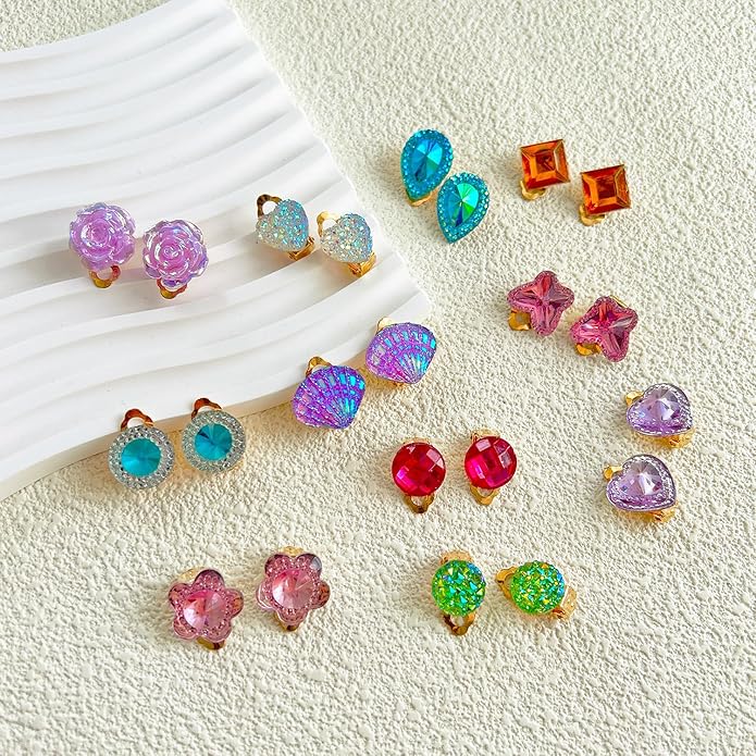 24 Pairs Clip On Earrings Little Girl Party Favor Princess Clip on Earrings Dress Up Pretend Play Earrings for Little Girl Kids Toddlers Jewelry Set
