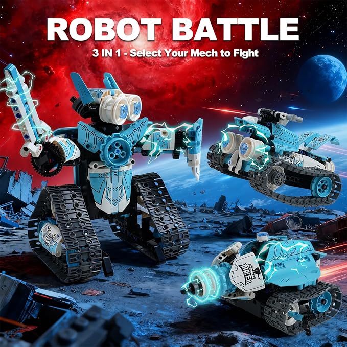 Robot Building Kit, Educational STEM Toys & Birthday Gifts for 6 7 8 9 10 11 12+ Year Old Boys Kids, 3 in 1 DIY Science RC Robotics Sets with APP and Remote Control Projects