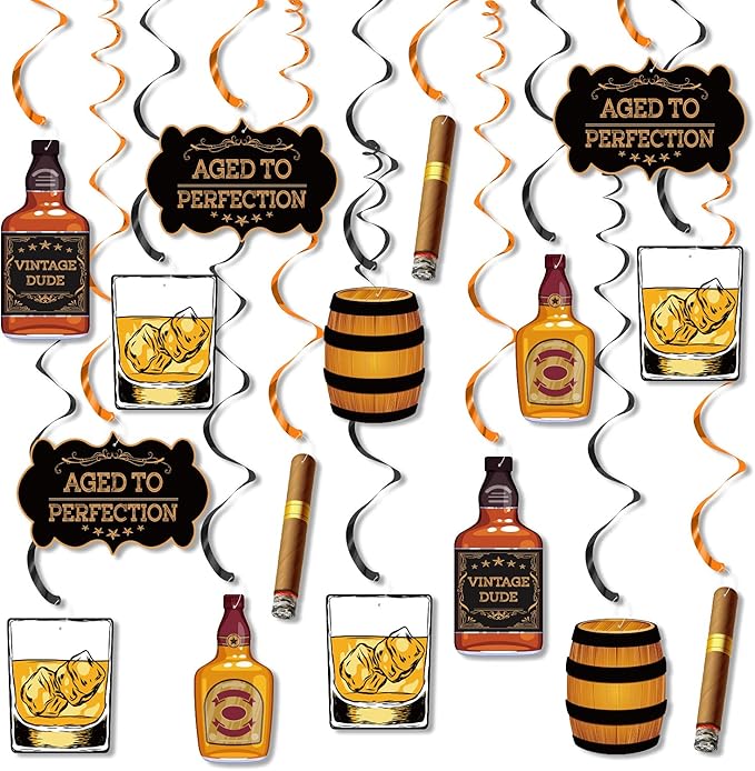 FHzytg Whiskey Birthday Party Decorations for Men, Aged to Perfection Party Supplies Whiskey Party Hanging Swirls for 30th 40th 50th Birthday Decorations