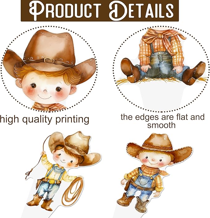 48pcs Western Cowboy Theme Cupcake Toppers for Boy Little Cowboy Baby Shower Cupcake Decorations for First Rodeo Birthday Party A Little Cowboy is On The Way Party Supplies