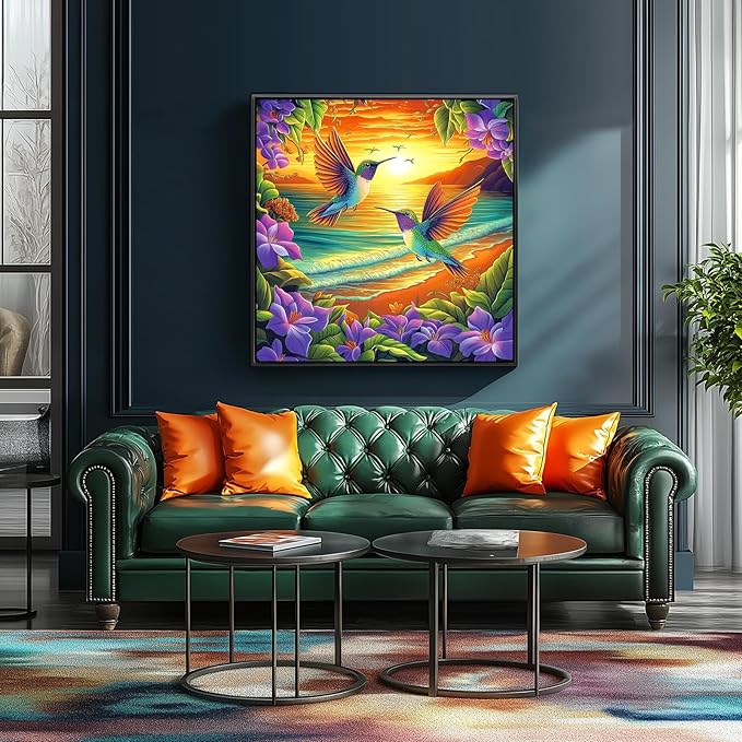 500 Piece Puzzles for Adults - Hummingbird Sunset Beach Jigsaw Puzzle, 20x20 Inches Vibrant Tropical Nature Art Puzzle for Relaxation & Home Decor