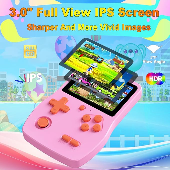 32 Bit Handheld Game for Kids Preloaded 139 Retro Video Games, 3.0'' IPS Screen and Rechargeable Battery Portable Gaming System, Mini Travel Electronic Toy Gifts for Boys Girls (Pink)