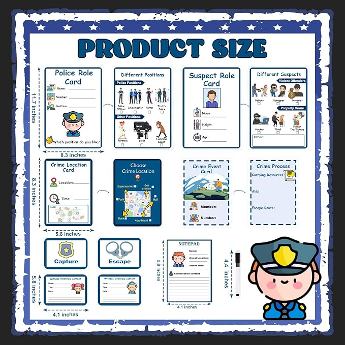 8 Pcs Pretend Play Police Tickets Police Role Play Set Pretend Play Paper Pads Police Officer Pretend Play Accessories Double Sided Receipt Book for Toddlers Education Birthday Party Gift Boys Toy