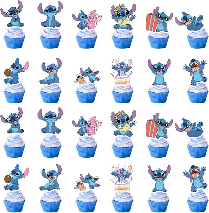 25Pcs Sti-tch Party Decorations, Sti-tch Birthday Party Cake Topper Cupcake Toppers Decoration for Sti-tch Theme Party Favors Supplies for Kids Baby Shower Decor