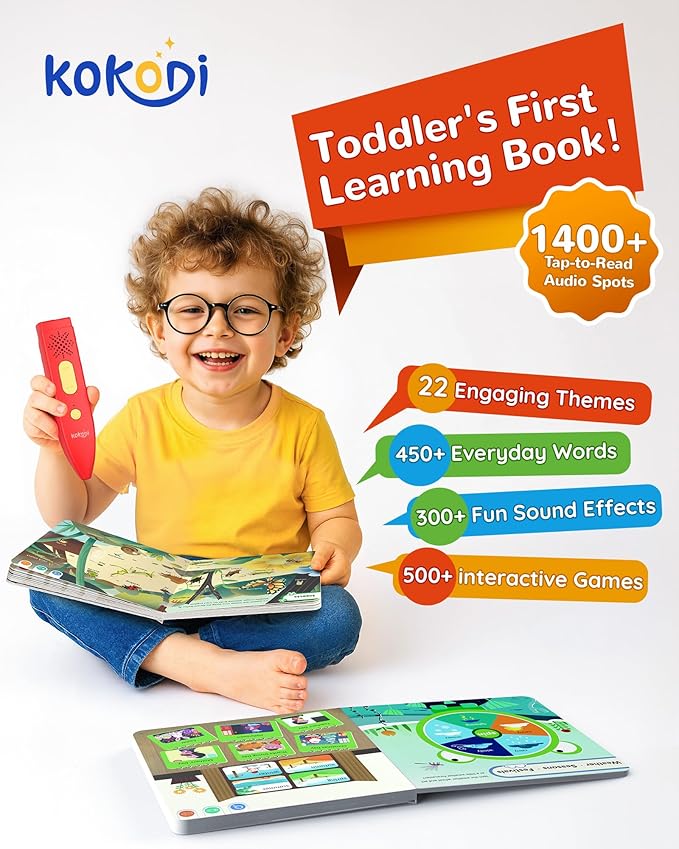 KOKODI Talking Books Sets, Interactive Audio Sound Books Kids Learning Electronic Toys for Boys Girls, Autism Sensory Games, Early Educational Gifts Birthday Gifts for Toddlers Kids Age 2 3 4 5
