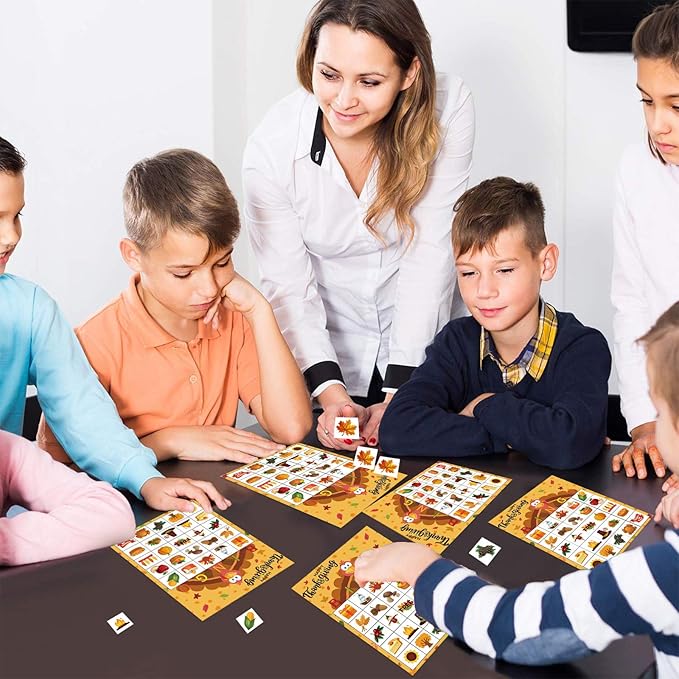 Thanksgiving Games for Kids, Bingo Cards 24 Players Thanksgiving Crafts for Kids Fall Festival Games Friendsgiving Party Favors Supplies Activities Gifts