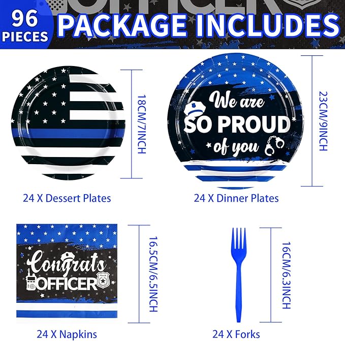 96Pcs Police Party Supplies We Are So Proud of You Police Theme Plates and Napkins Sets Congrats Officer Decorations for Cop Greeting Academy Graduation Retirement Promotion Party Serves 24