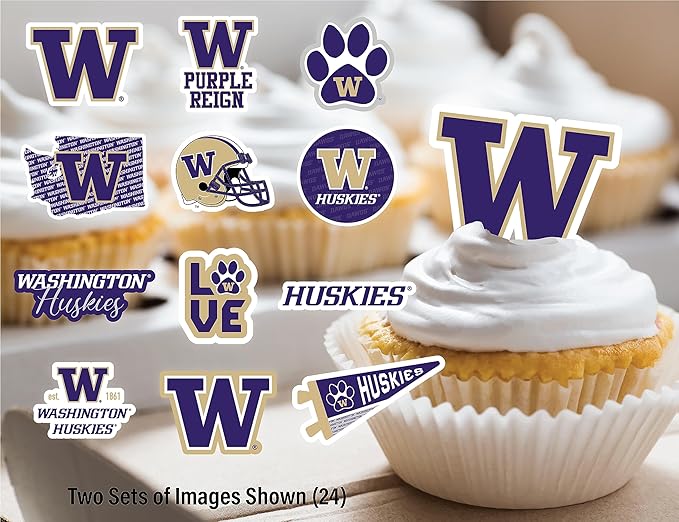 Washington Cupcake Topper Party Supplies for Football, Birthday, Graduation Party Decorations (24 Pieces) (Washington Huskies)