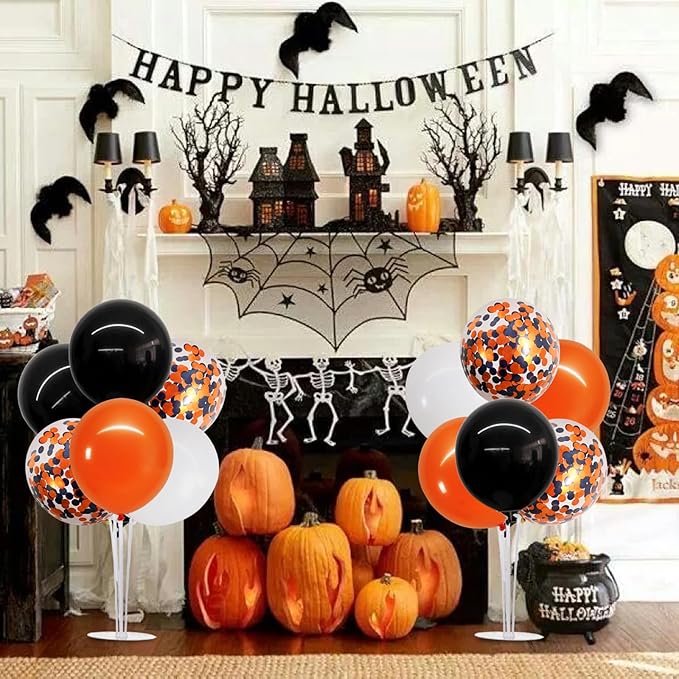 TONIFUL 4 Set Halloween Balloons Black Orange Confetti White Balloon Stand Centerpiece Table Decorations for Halloween,Celebration Party Bar,Anniversary,Graduation Decoration 2026