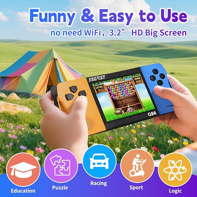 Handheld Game Console for Kids with 216 Classic Video Games, 3.2" Screen, Rechargeable, Plug and Play Retro Gaming System, Portable Arcade Handheld Games for Boys Girls Ages 4-12