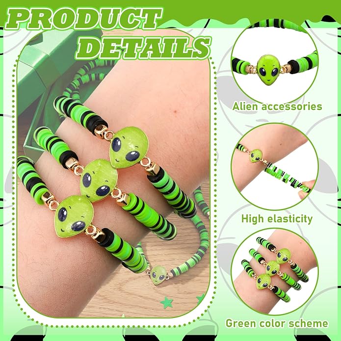 24 Pcs Cowgirl/alien/shark/bee/princess/tropical Party Favors, Polymer Clay Beaded Bracelets Gifts Bulk for Birthday Party