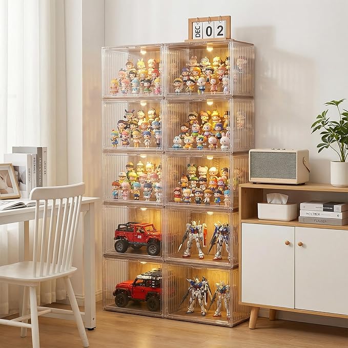 Acrylic Display Case for Collectibles, 4-Tier Clear Display Box with Removable Shelves, Stackable Organizer with Magnetic Door for Figures, 1 Pack
