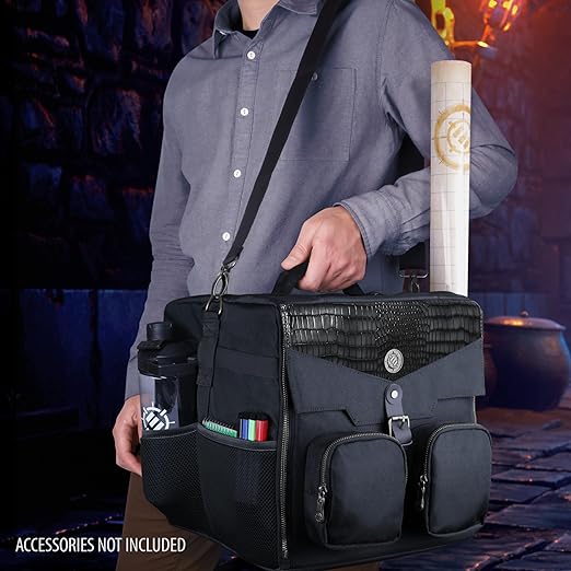ENHANCE Board Game Shoulder Bag - Collector's Edition Board Game Storage with Shoulder Strap and Accessories Pockets for Dice, Cards, More - Reinforced Carrier Protects Tabletop Games (Dragon Black)