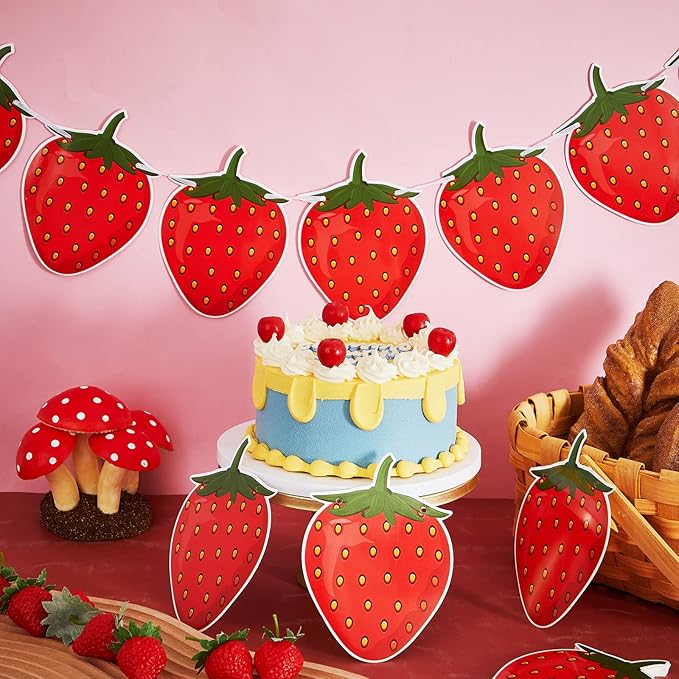 Lewtemi 4 Packs Strawberry Garland Decoration, Strawberry Party Supplies for Berry First Birthday, Baby Shower, Summer Picnic, Fruit Theme Party, Hanging Banner for Wall, Table, Photo Booth(Red)