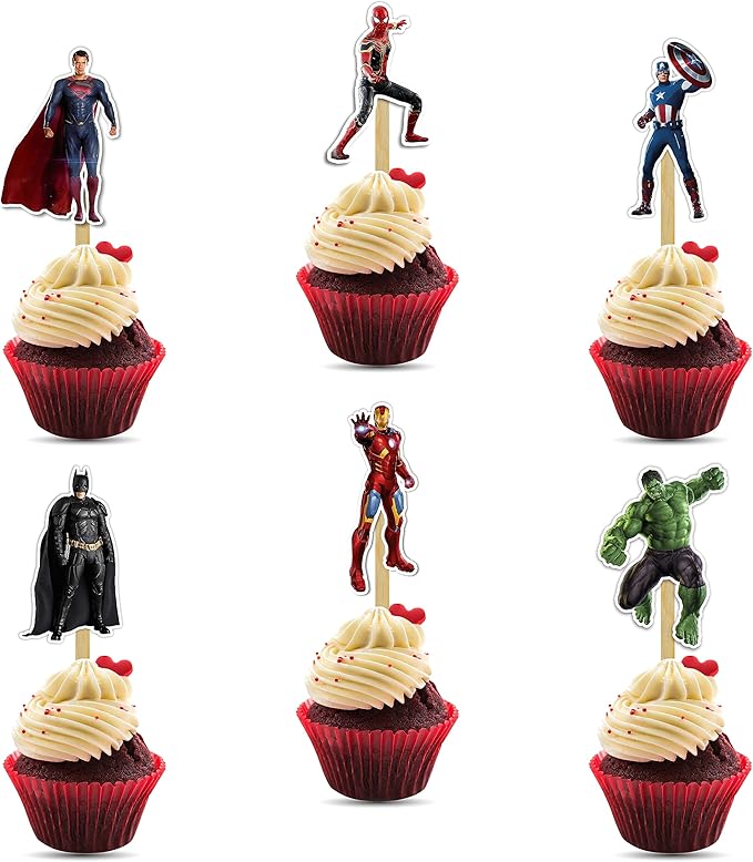Suprhero Cupcake Topper – Hero-Themed Decorative Party Picks for Birthday Cupcakes, Dessert Tables, Themed Celebrations, Event Styling, Costume Parties, and Special Occasion Decorations