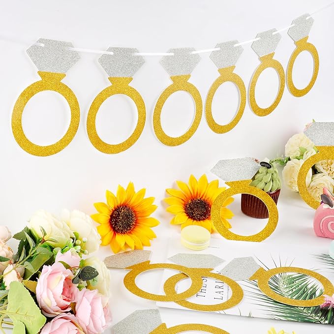 Diamond Ring Banner Engagement Banner Bachelorette Party Banner Decoration Glittery Gold and Silver Diamond Ring Garland for Bachelorette Party, Engagement, Bride to Be, Bridal Shower, Wedding Decorations