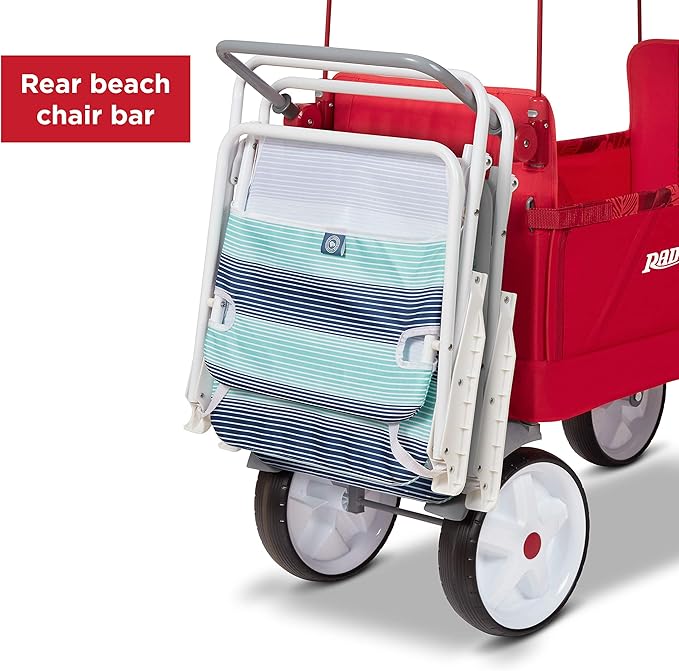 Radio Flyer Beach & Boardwalk 3-in-1 EZ Fold Wagon, for Kids 1.5+, UV Shade, One-Hand Flat Fold, Seats 2 or Converts to Bench, DuraClean Fabric, Beach Tires, 150 lb Capacity, Wagon for Kids & Cargo
