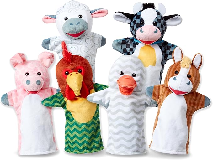 Melissa & Doug Barn Buddies Hand Puppets, Set of 6 (Cow, Sheep, Horse, Duck, Chicken, Pig)