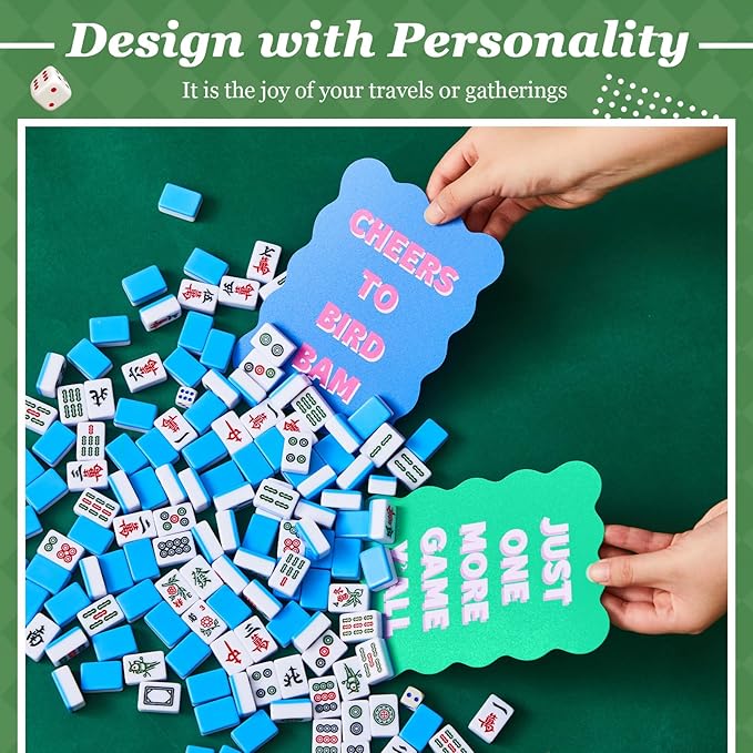 Soulchen 2 Pcs Mahjong Tile Mixer Shufflers for Mixing and Shuffling Tiles Plastic Mahjong Accessories Gifts for Lovers Games Decorative Printed Design (Blue Style)