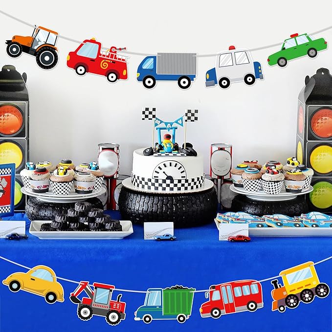 Hooqict Happy Birthday Banner Transportation Birthday Decorations Car Train Truck Bus Excavator Traffic Party Banner Garland Sign for Kids Boys 1st 2nd 3rd Transportation Vehicle Theme Birthday Party Supplies