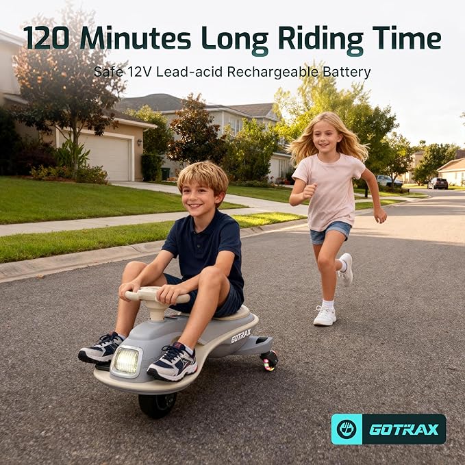 Gotrax WG1 Electric Wiggle Car for Kids, 12V Big Battery up to 120Min Playtime, Music Speaker &Rear Flash Wheels, Battery Display & Easy Assembly w/Pedal Throttle, Crazy Cart Gift for Ages 3+, 132Lbs