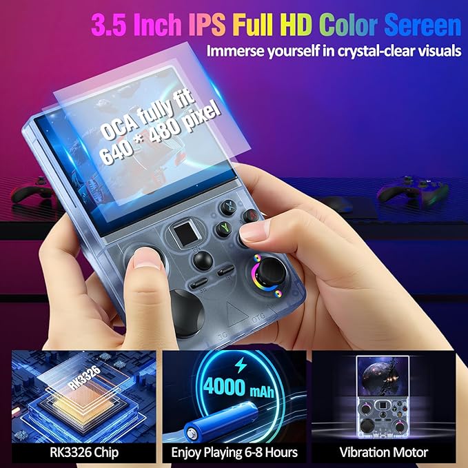 Retro Handheld Game Console, DC35V Retro Gaming Console 3.5’’IPS Screen Open Source Linux System Built-in 20000+Classic Games, 20+Emulators, Portable Video Gaming Console with 4000mAh Battery (Blue)