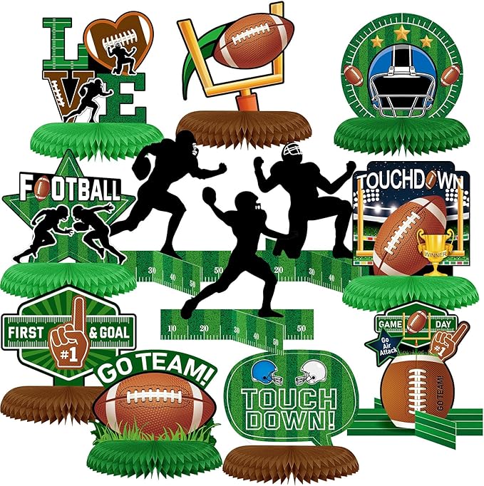 12 Pieces Football Party Decorations Football Table Centerpiece Silhouette Honeycomb Party Centerpiece for Sports Theme Supplies