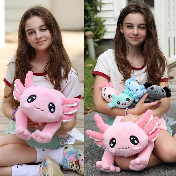 MaoGoLan 5 Pcs Axolotl Plush with 4 Babies Inside Belly, Glow in The Dark Stuffed Animals Pink Axolotl Toys Cute Kawaii Stuffy Salamander Pillow for Girls Kids Gift Valentine's Day Christmas