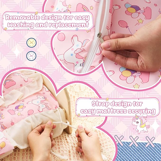 6 Set 18 Inch Doll Bedding Accessories Set, Included Comforter, Mattress, Pillow Cute Accessories- Fits 18 Doll Beds, Bunkbeds, Cribs and Cradles, Featuring Pretty Lace and a Securing Cord