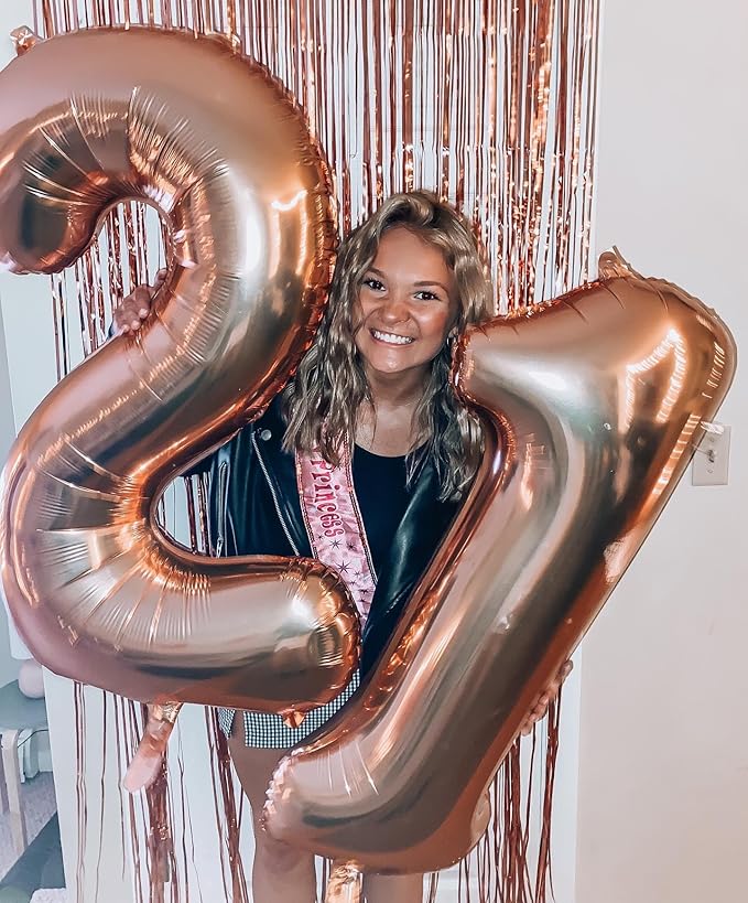 Rose Gold Number 40 Balloon 40 inch, 40 Number Balloons, 40th Birthday Decorations, 40 Year Old Women Men Rose Gold Party Supplies