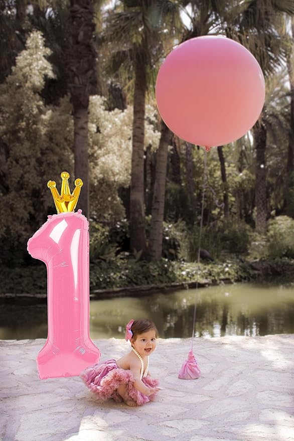 40 Inch Pink Number Balloon 0-9(Zero-Nine) with Crown, Big Size Happy Birthday Balloon, Foil Helium Big Number Balloon for Birthday Party,Wedding, Anniversary (PINK 1)
