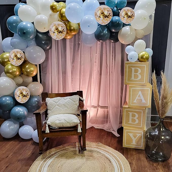 Togvu Dusty Blue Balloon Set, 60 Packs 12 Inches Metallic Chrome Gold Macaron Ocean White Sand Confetti Balloons for Boho Baby Shower Wedding Boy Birthday Graduation Decoration QQ-5023