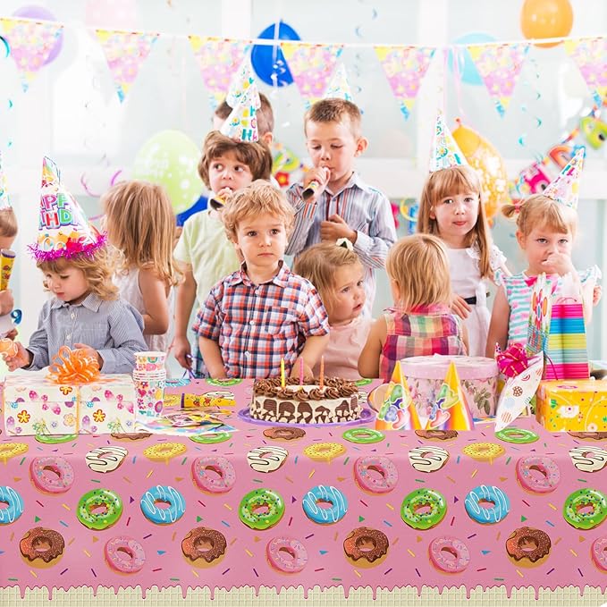 4 Pack Donut Party Tablecloth Sprinkle Donut Theme Party Decorations Pink Ice Cream Table Cloth Doughnut Table Covers for Baby Shower Afternoon Tea Ice Cream Birthday Supplies 51 x 86 in