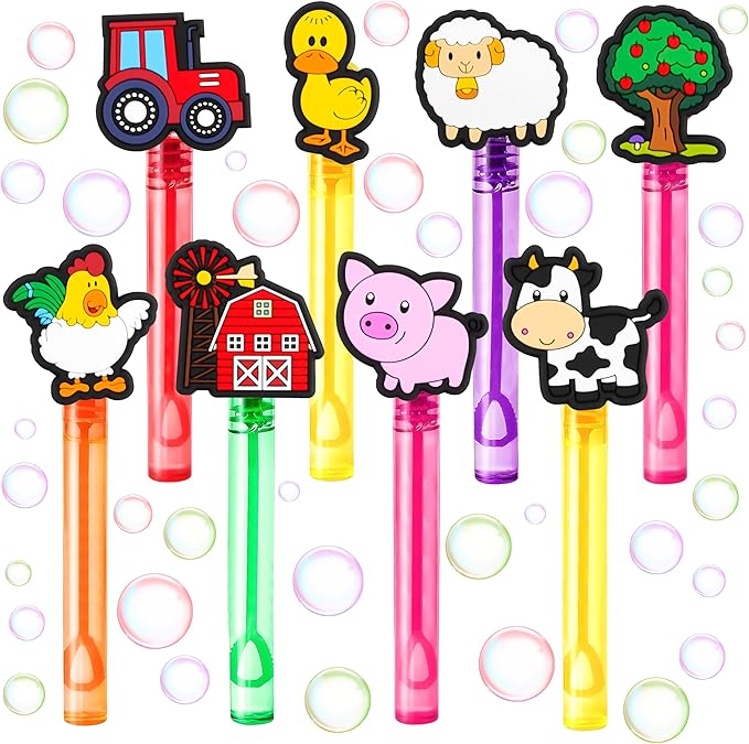 Farm Party Favors for Kids – 24PCS Barn-Themed Bubble Wands, Great for Birthday Supplies, Pinata Fillers, Goodie Bags & Classroom Rewards