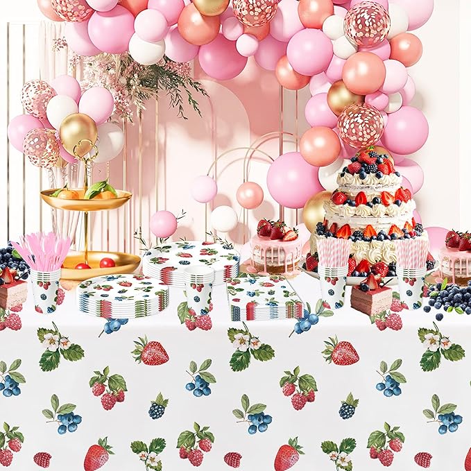 Berry Party Decorations Tableware - Blueberry Strawberry Birthday Party Supplies, Paper Plate, Cup, Napkin, Fork, Berry Sweet Birthday Baby Shower Table Decorations Dinnerware | Serve 24