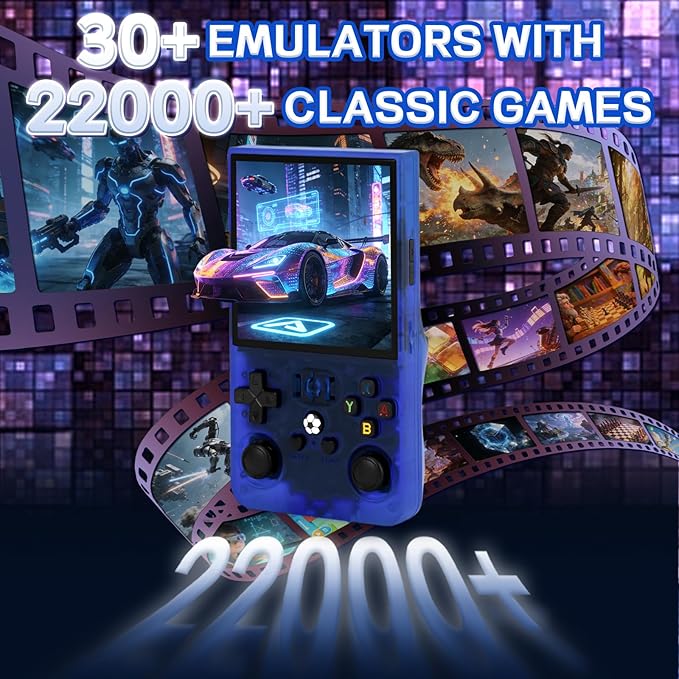 R36MAX Handheld Game Console - 4.0-Inch Screen, Support 22000+Classic Games,128G TF Card,Portable Console with Open Source System,4000mAh Battery,Birthday Gift for Adult or Partner - Blue