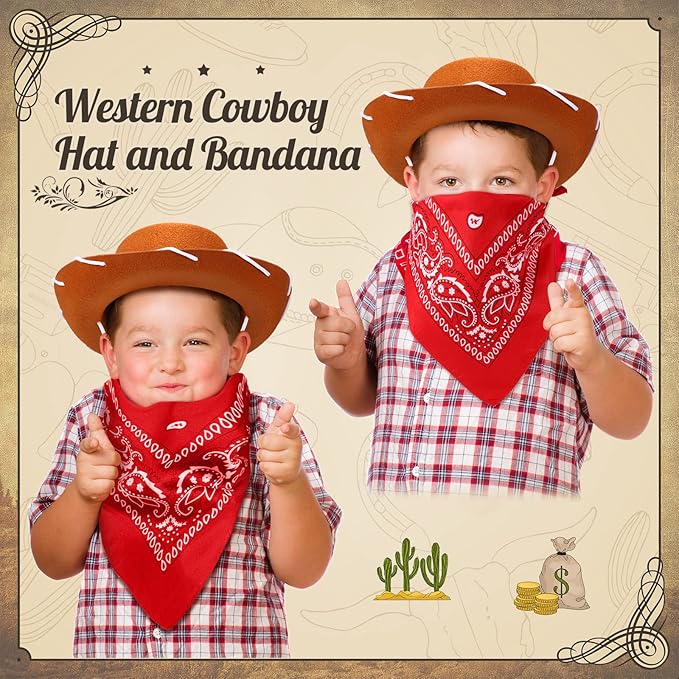 Unittype 18 Sets Cowboy Hats and Bandanas Bulk Kids Western Cowboy Costume Accessories Kids Party Supplies