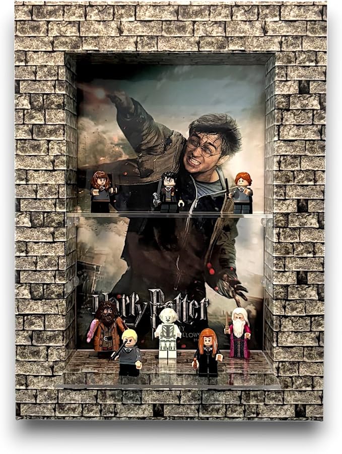 Stone Design Shadowbox Frame – USA Made Showcase for Figurines, Collectibles, Comic Books, Actions Figures, Toys – Lightweight & Durable Corrugated Display Case with Optional Shelves (2 Pack)
