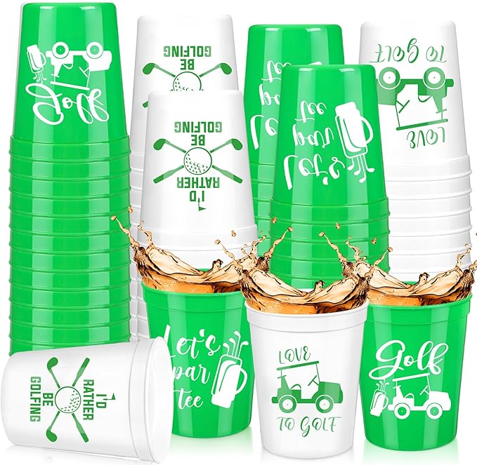 Norme 48 Pcs Golf Party Plastic Cups Bulk Golf Themed Reusable Drink Cups 16 oz Golf Ball Cart Design for Supply Favors Housewarming Decorations Events Family Dinner