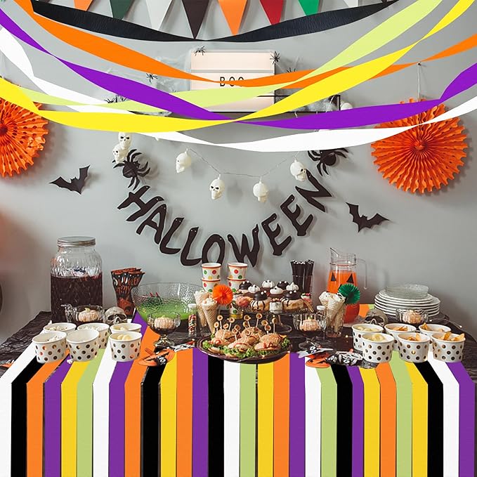 12 Rolls Halloween Crepe Paper Streamers, 4 Colors Halloween Party Streamers for Ceiling, Background Wall, Dining Table, Door, Window, Staircase, Yard Decoration