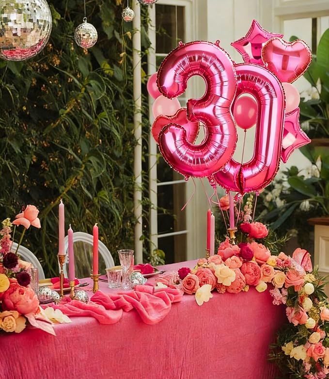 40 Inch Number Balloons Hot Pink 30 Large Number Balloon Anniversary Event Celebration Bachelorette Cowgirl Let's Go Girls Pink Themed 30st Birthday Party Decor Supplies 10 Pcs