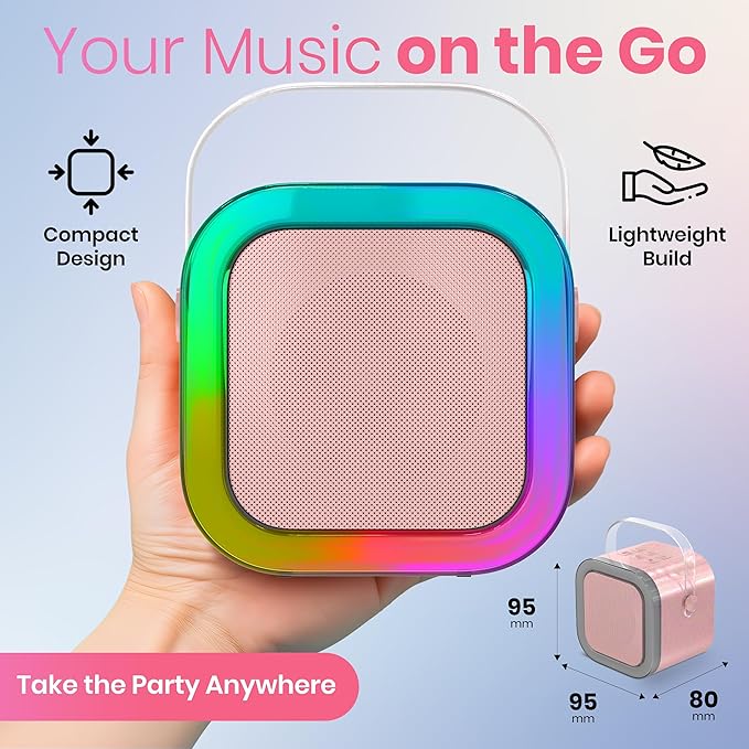 Mini Karaoke Machine for Kids Adults Teen with 2 Wireless Microphones, Gifts for Girl, Toys for Girls 6-8, Small Portable Bluetooth Speaker, Microphone, Car Singing Mic, Kareoke, Toddler Gift