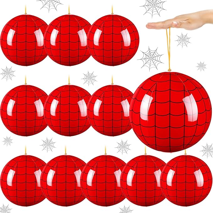 12 Pcs Spider Party Favors Punching Balloons for Kids Spider Web PVC Inflatable Punch Bouncy Balloon Heavy Duty Goodie Bags Stuffers Classroom Rewards Carnival Toy Prizes