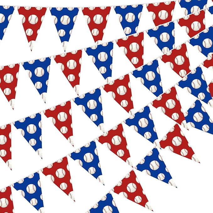 Faccito 5 Pack Baseball Banners Party Decorations Sports Championship Pennants Hanging Decor Themed Triangle Flags Athletics Game Garland for Birthday Party Supplies (Multicolor)