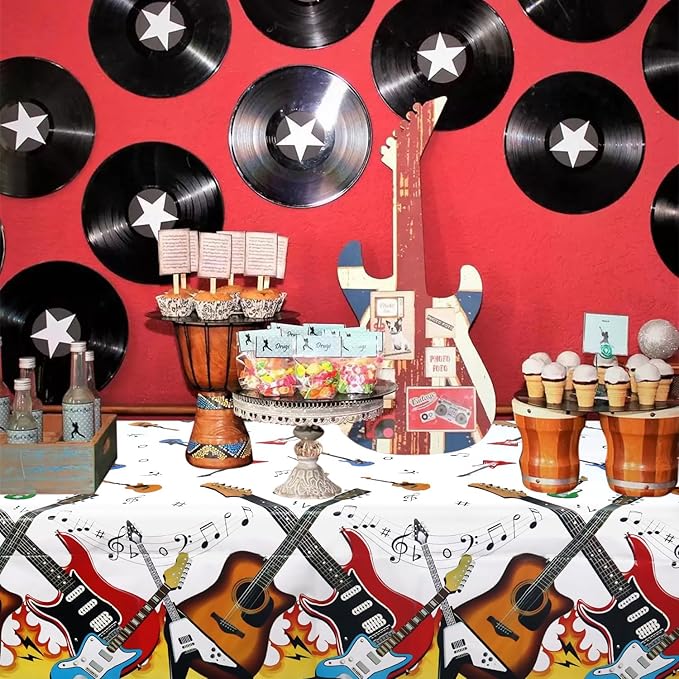 4 Pack Music Theme Party Tablecloth, Guitar Birthday Party Decorations for Rock Birthday Party Supplies 54 x 86 Inch