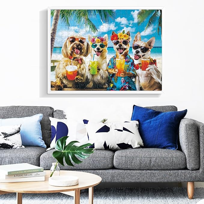 300 Piece Puzzles for Adults,Cute Beach Dog Jigsaw Puzzle for Adults Children Seniors,Large Piece Animal Puzzle for Kids Ages 8-10 10-12,Challenging Funny Corgi Puzzle,Family Game Great Gift 20.5*15in