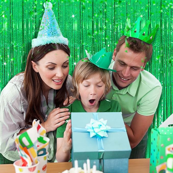 3 Pack Green Streamers Backdrop Jungle Party Decorations Foil Fringe Backdrop Curtains Photo Booth Backdrop for Birthday Dinosaur Animal St Patricks Day Football Christmas Party Decorations